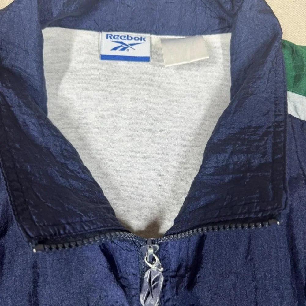 Reebok Windbreaker Jacket Mens XL Navy Green‎ 90s Y2K Track Zip